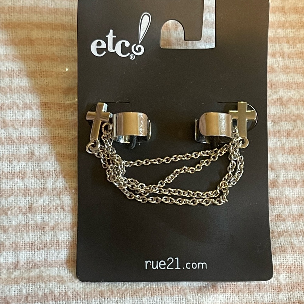 Cross earring with cuff and chains
